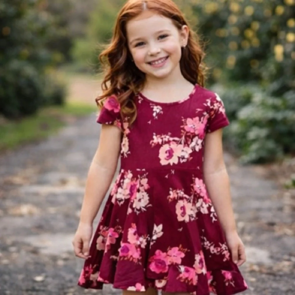 The Children's Place Girls Floral Fit & Flare Dress Size L Multicolor Red Pink - Picture 1 of 11